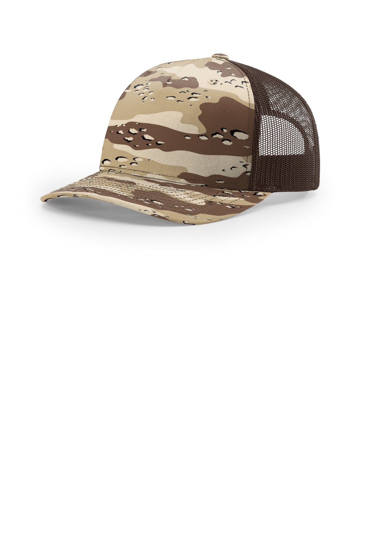 Custom logo Richardson Printed Five-Panel Trucker 112PFP in Desert Camo/ Brown