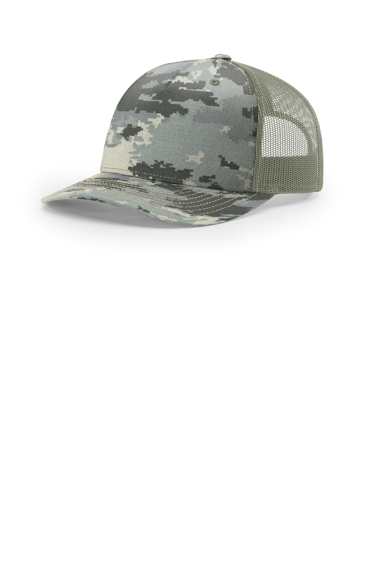 Custom logo Richardson Printed Five-Panel Trucker 112PFP in Digital Camo/ Light Green