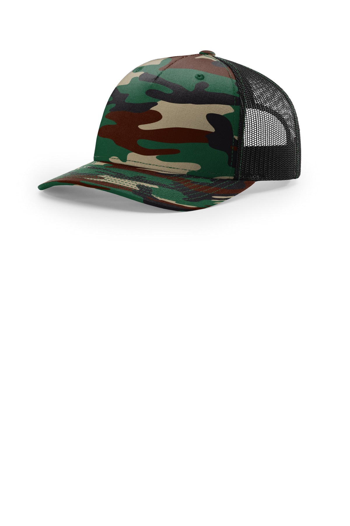 Custom logo Richardson Printed Five-Panel Trucker 112PFP in Green Camo/ Black
