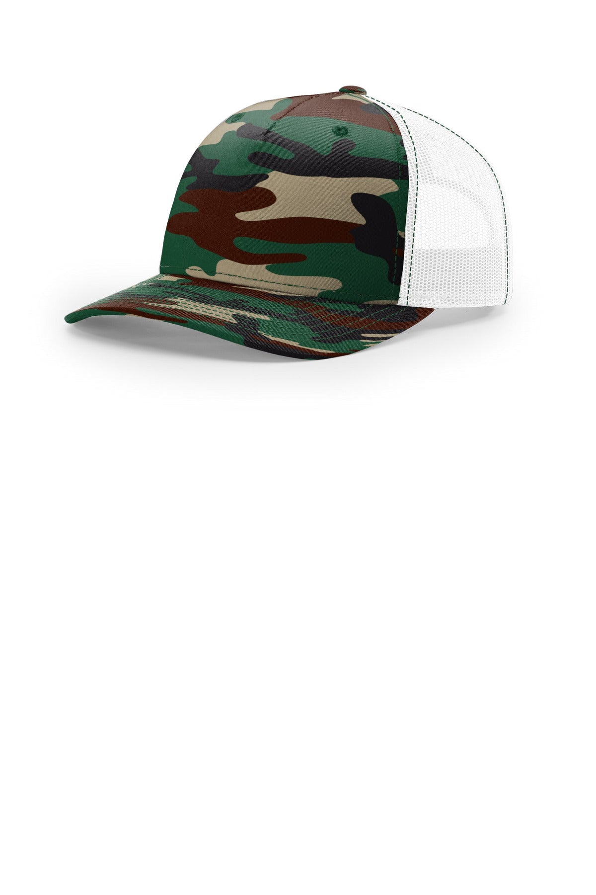 Custom logo Richardson Printed Five-Panel Trucker 112PFP in Green Camo/ White