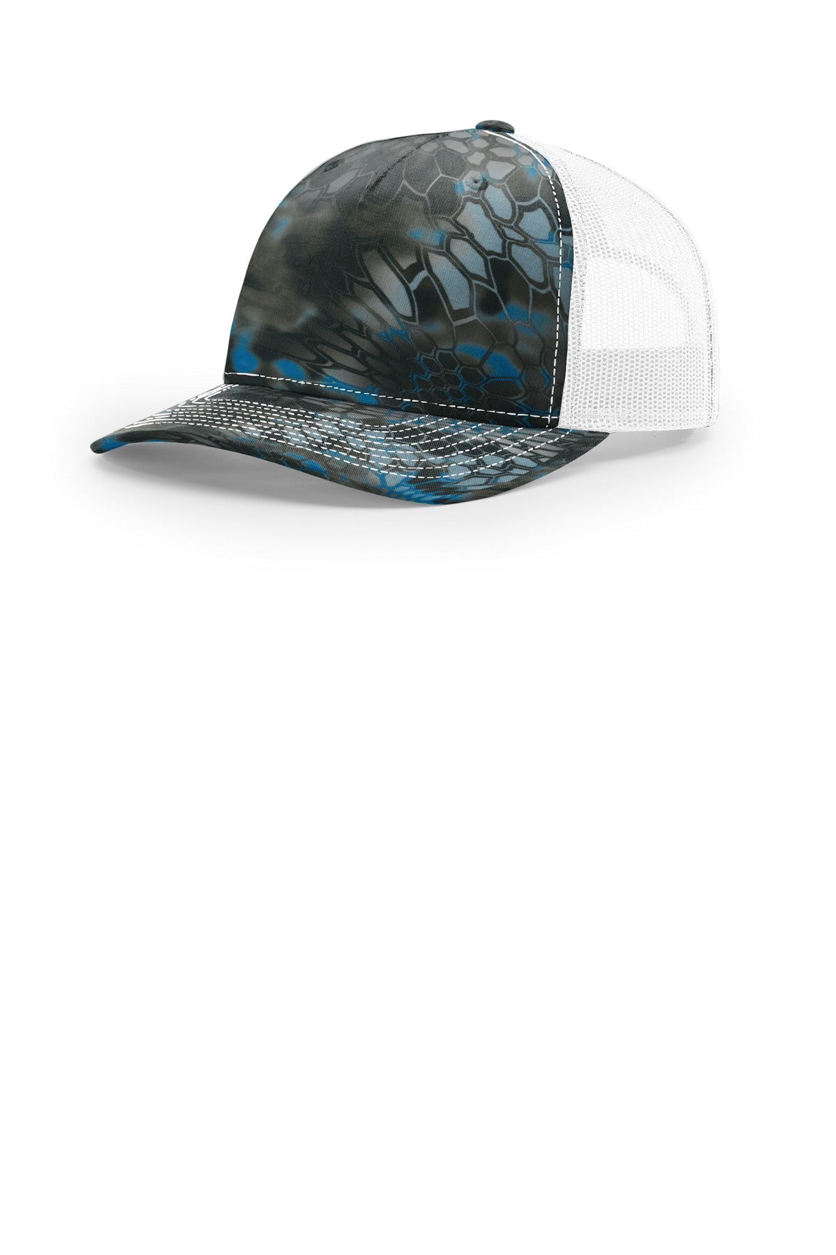 Custom logo Richardson Printed Five-Panel Trucker 112PFP in Kryptek Neptune/ White