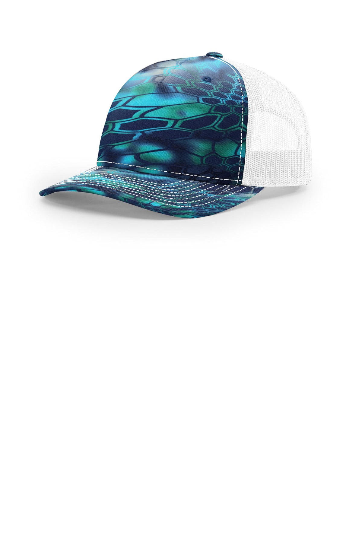 Custom logo Richardson Printed Five-Panel Trucker 112PFP in Kryptek Pontus/ White