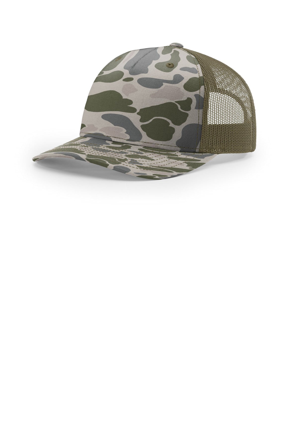Custom logo Richardson Printed Five-Panel Trucker 112PFP in Marsh Duck Camo/ Loden