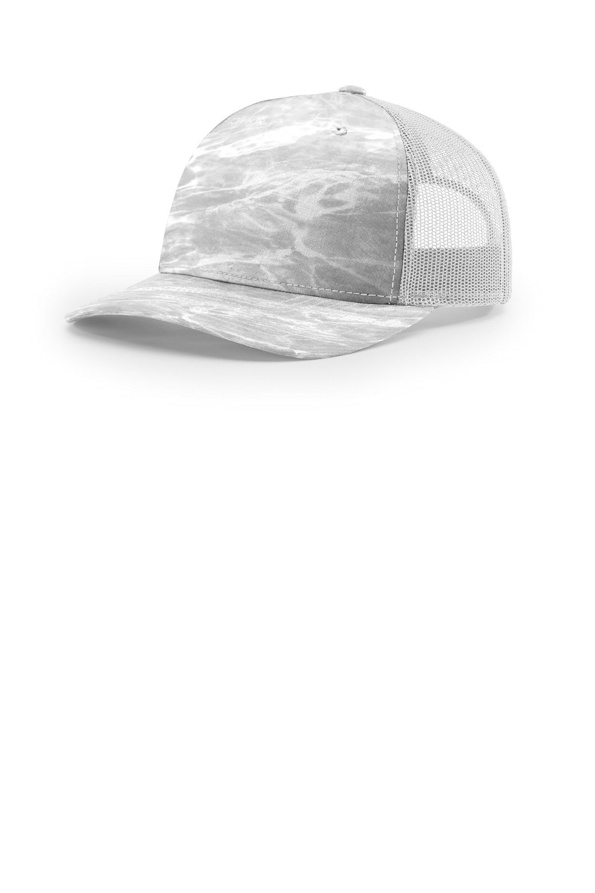 Custom logo Richardson Printed Five-Panel Trucker 112PFP in Mossy Oak Elements Bonefish/ Light Grey