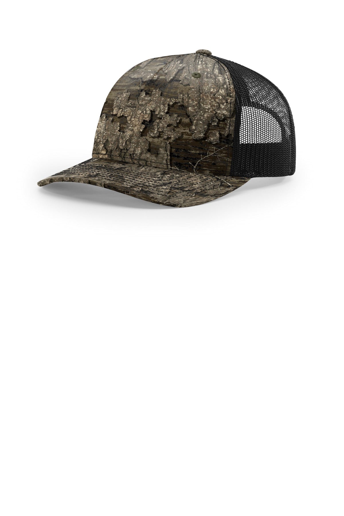 Custom logo Richardson Printed Five-Panel Trucker 112PFP in Realtree Timber/ Black