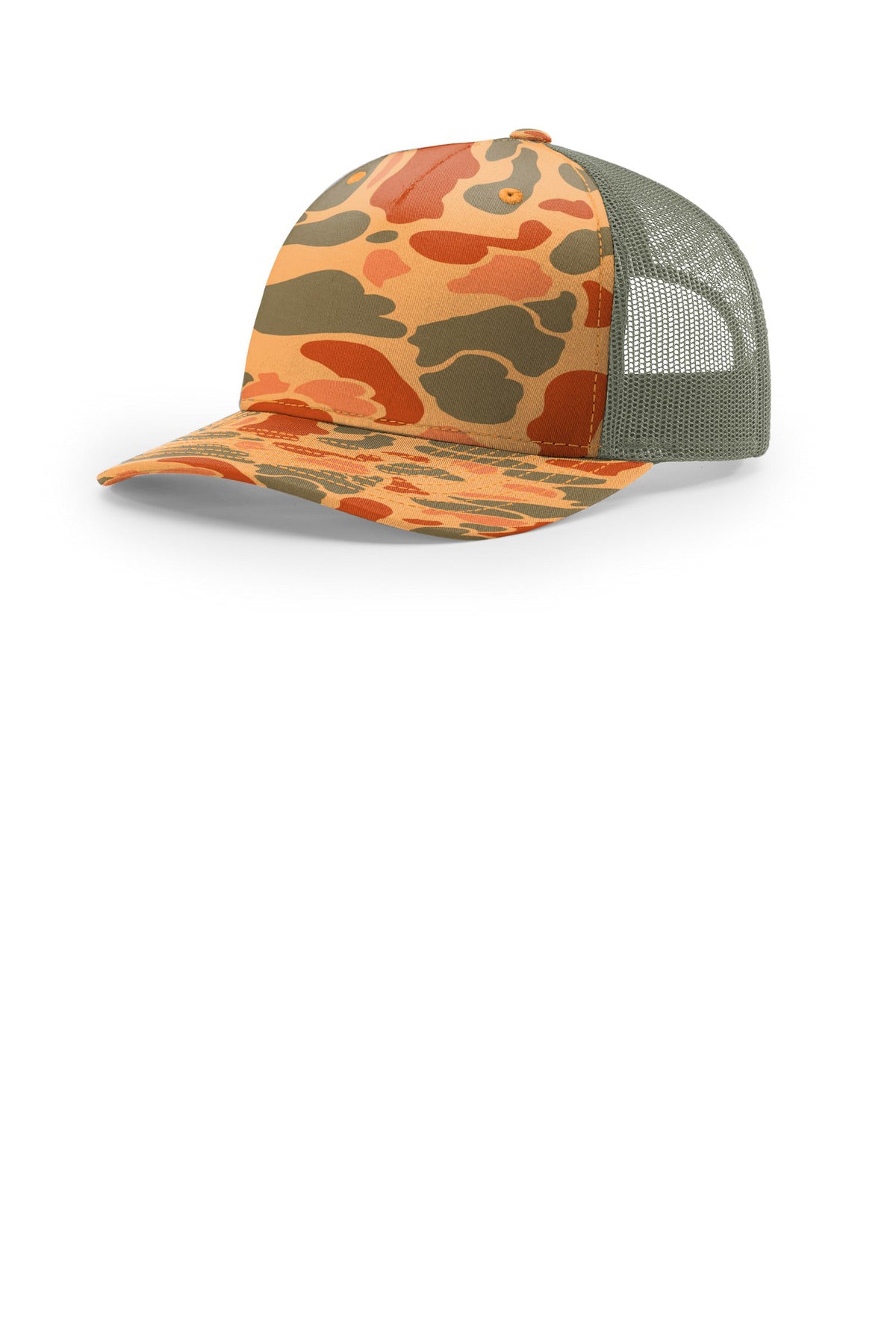Custom logo Richardson Printed Five-Panel Trucker 112PFP in Sienna Duck Camo/ Loden