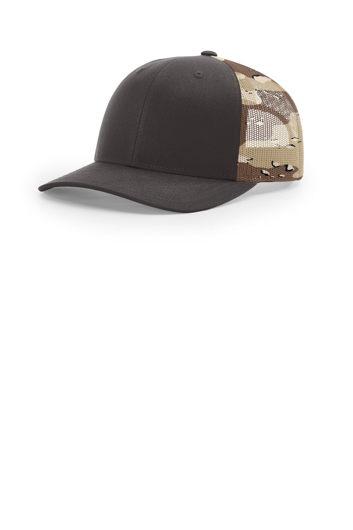 Custom logo Richardson Printed Mesh Trucker 112PM in Brown/ Desert Camo
