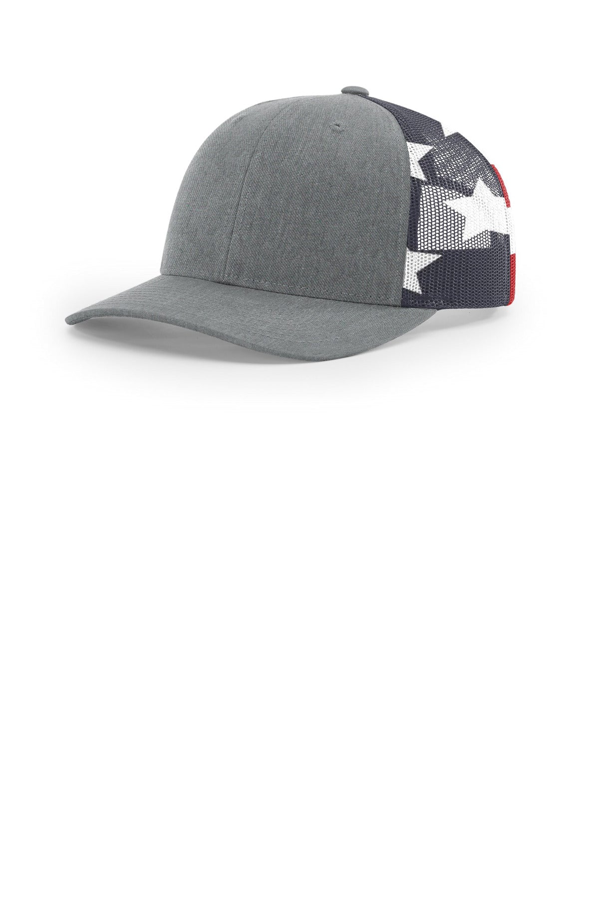 Custom logo Richardson Printed Mesh Trucker 112PM in Heather Grey/ Stars Stripes