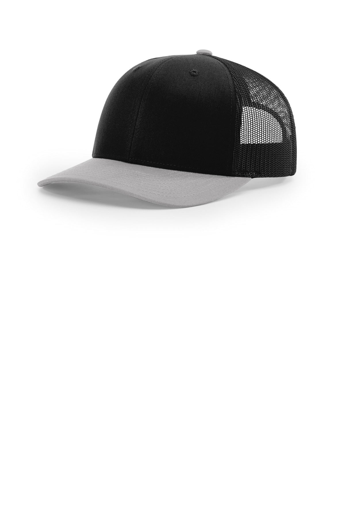 Custom logo Richardson Trucker Cap 112 in Black/ Black/ Light Grey