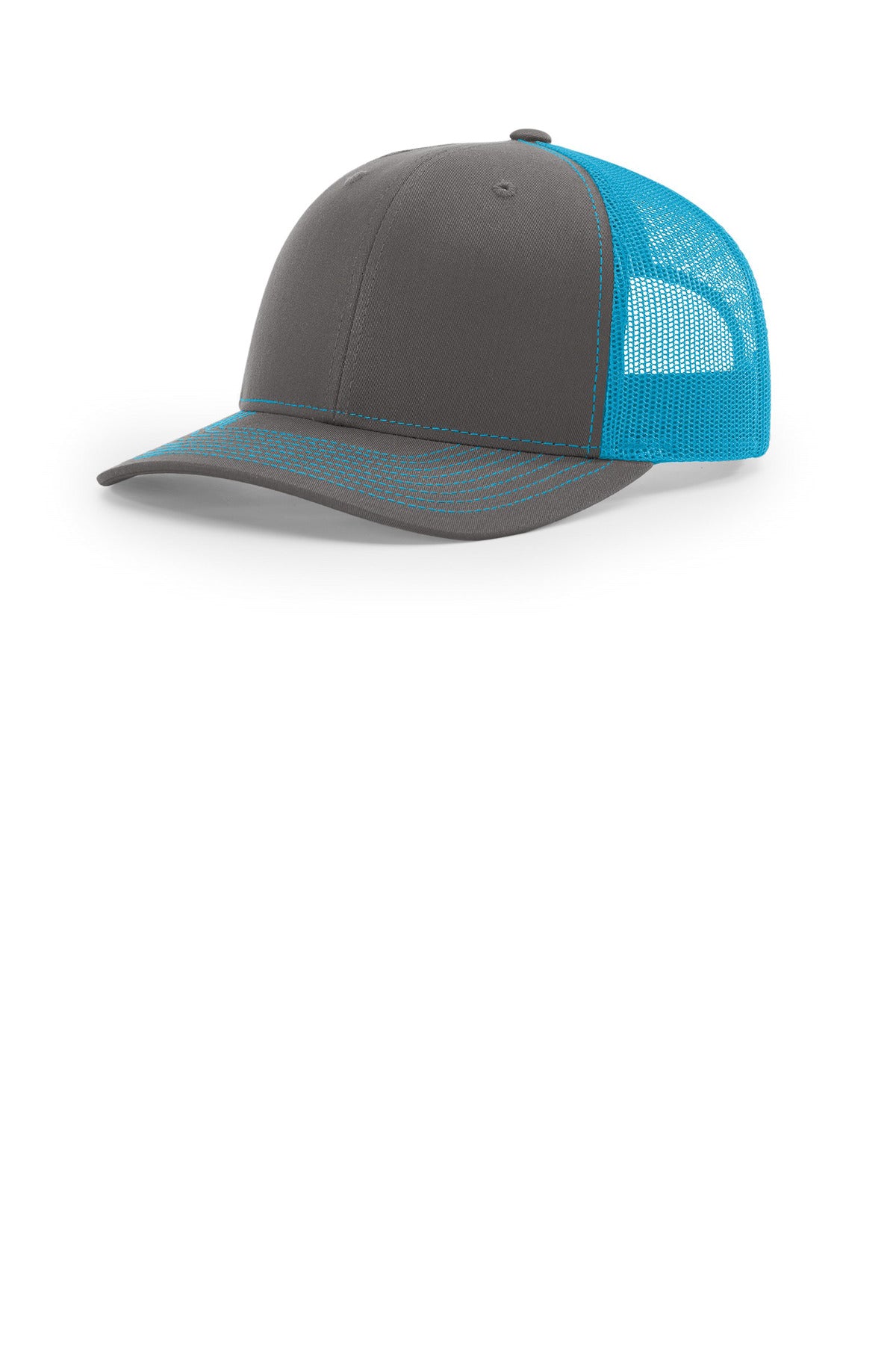 Custom logo Richardson Trucker Cap 112 in Charcoal/ Neon Blue