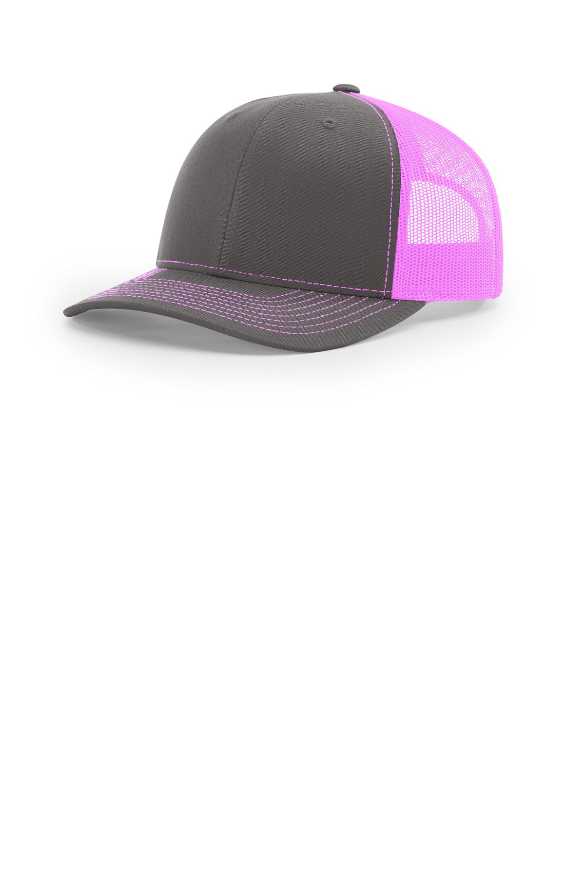 Custom logo Richardson Trucker Cap 112 in Charcoal/ Neon Pink