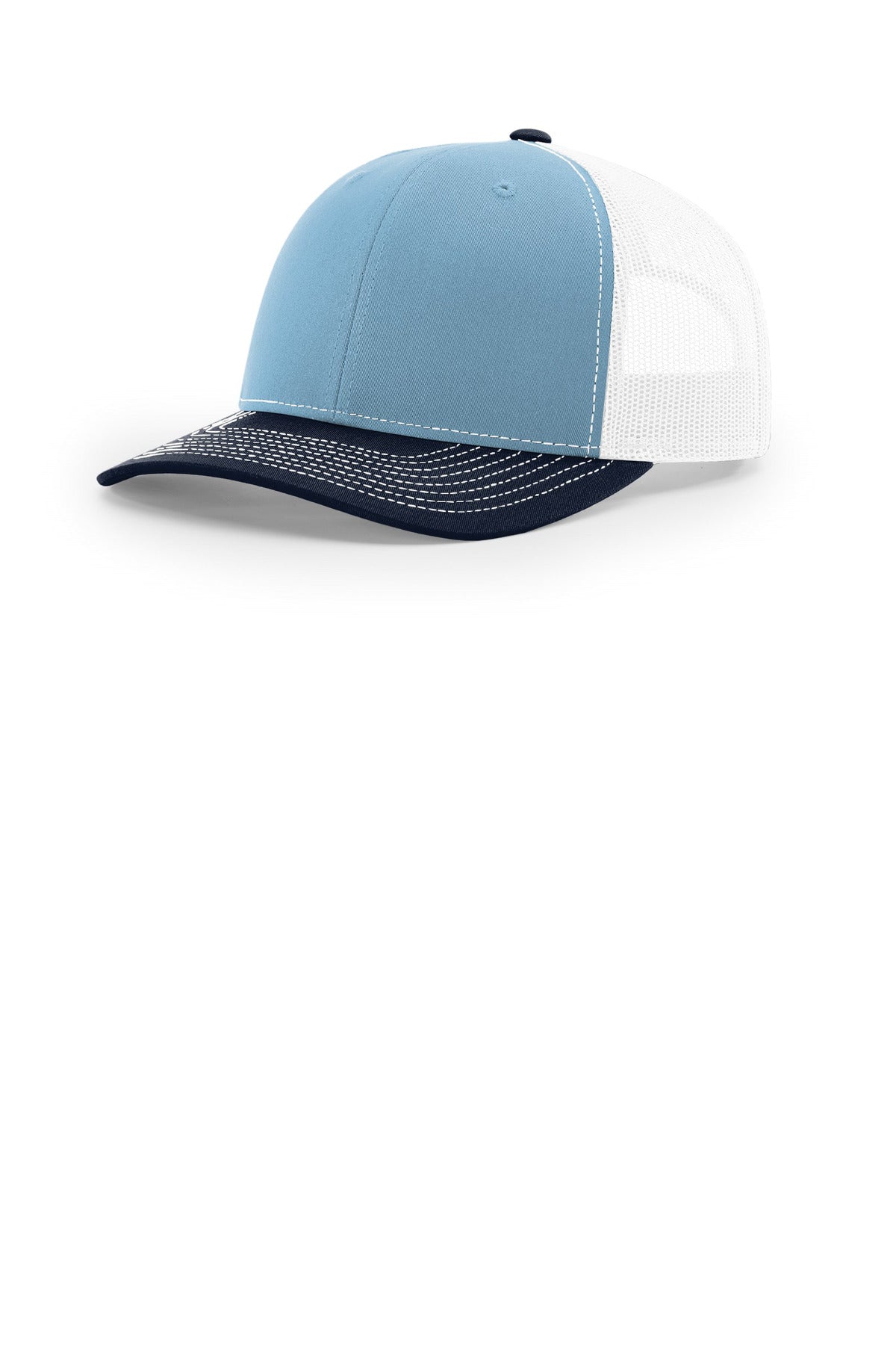 Custom logo Richardson Trucker Cap 112 in Columbia Blue/ White/ Navy