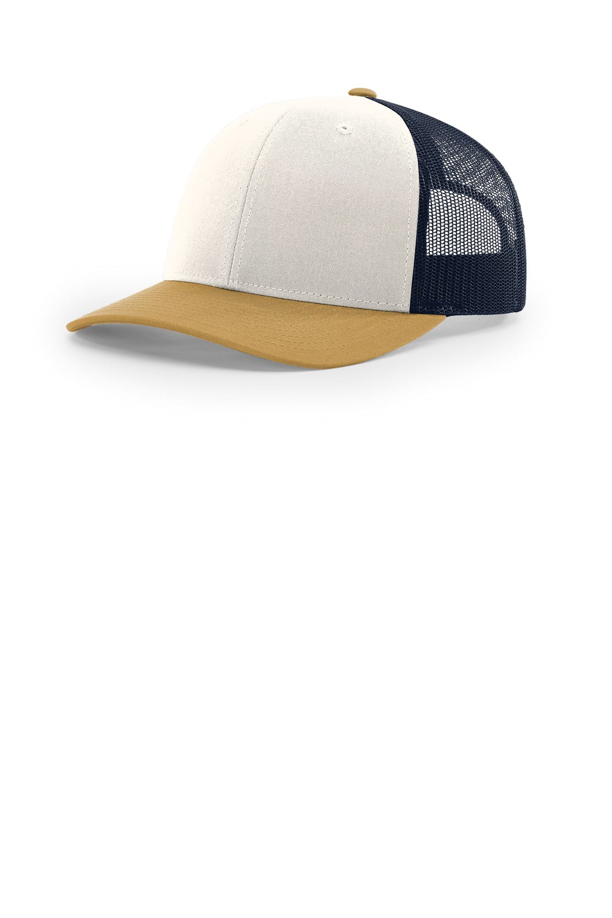 Custom logo Richardson Trucker Cap 112 in Cream/ Navy/ Amber Gold