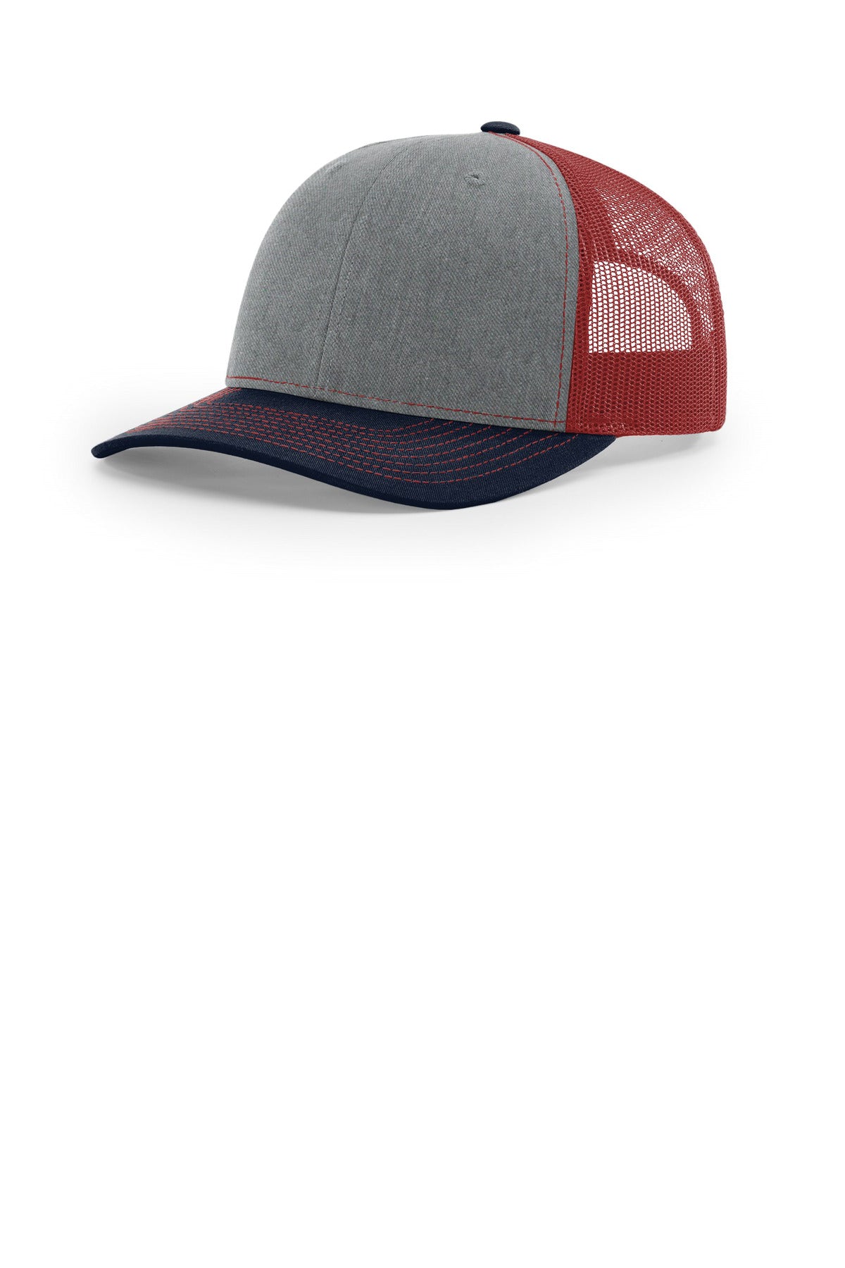 Custom logo Richardson Trucker Cap 112 in Heather Grey/ Cardinal/ Navy