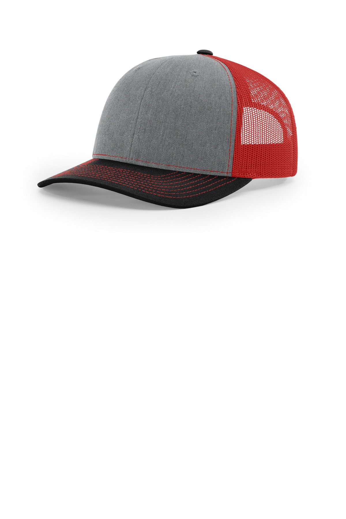 Custom logo Richardson Trucker Cap 112 in Heather Grey/ Red/ Black