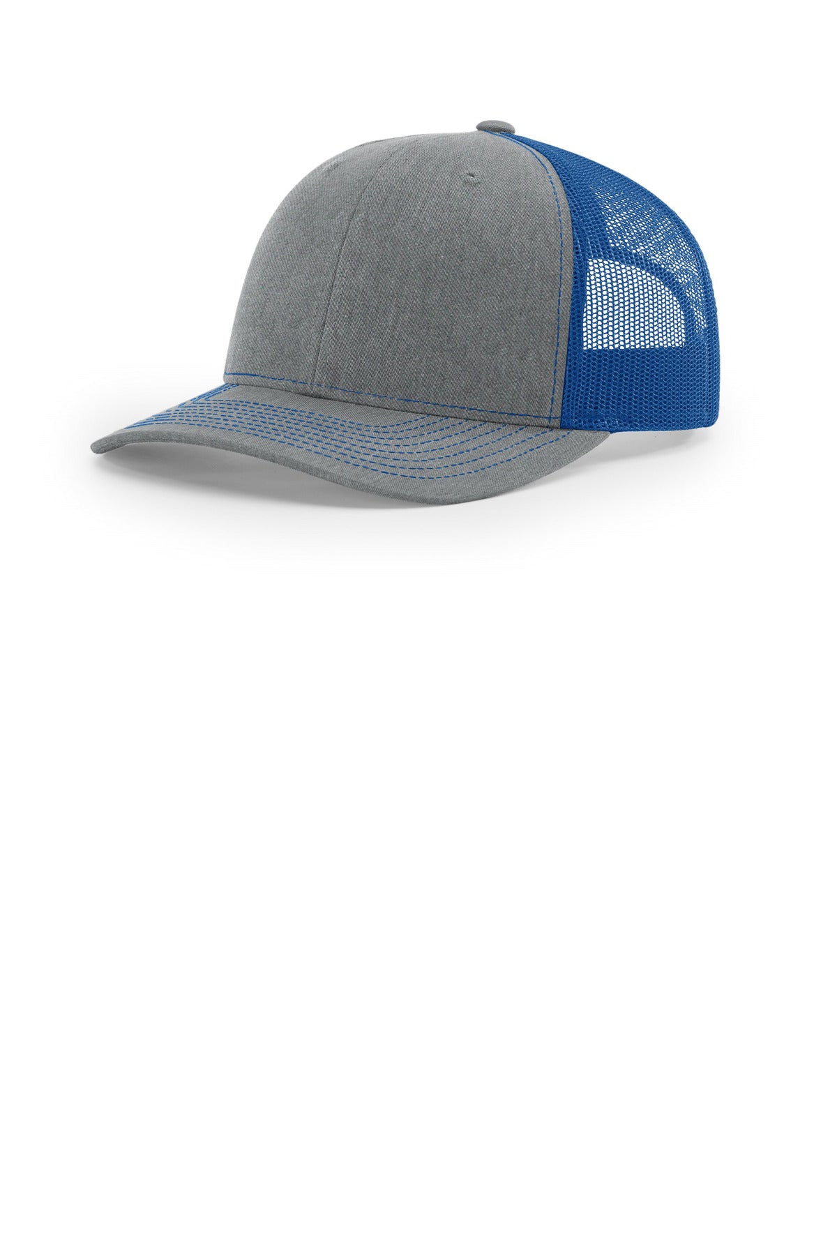 Custom logo Richardson Trucker Cap 112 in Heather Grey/ Royal