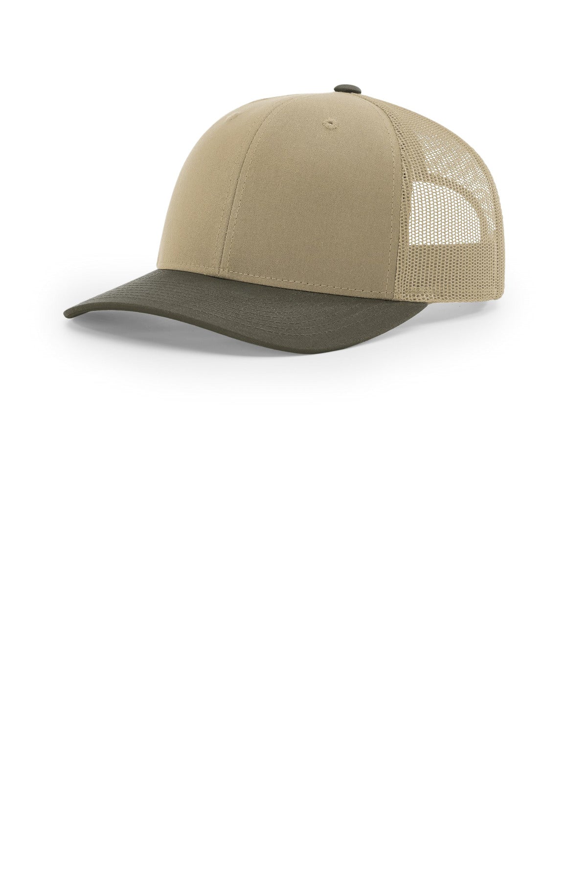 Custom logo Richardson Trucker Cap 112 in Khaki/ Khaki/ Chocolate Chip