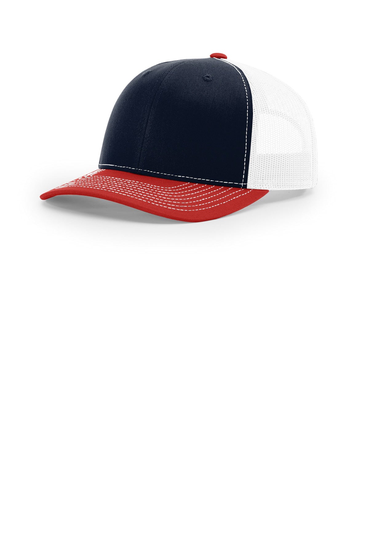 Custom logo Richardson Trucker Cap 112 in Navy/ White/ Red
