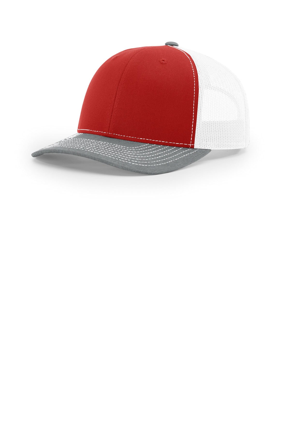 Custom logo Richardson Trucker Cap 112 in Red/ White/ Heather Grey