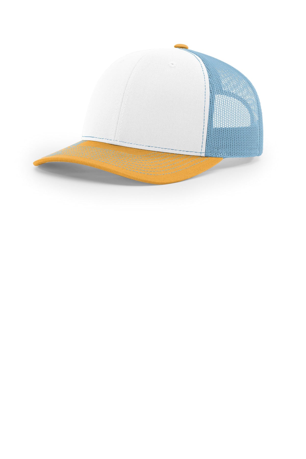 Custom logo Richardson Trucker Cap 112 in White/ Columbia Blue/ Yellow