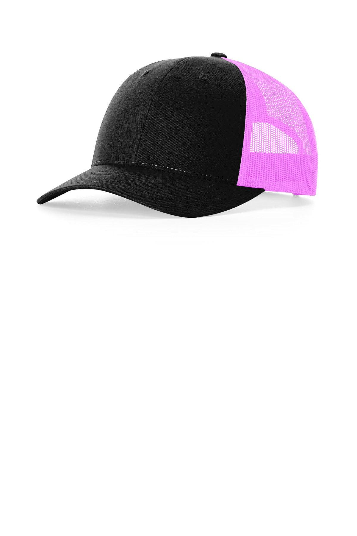 Custom logo Richardson Low Pro Trucker 115 in Black/ Neon Pink