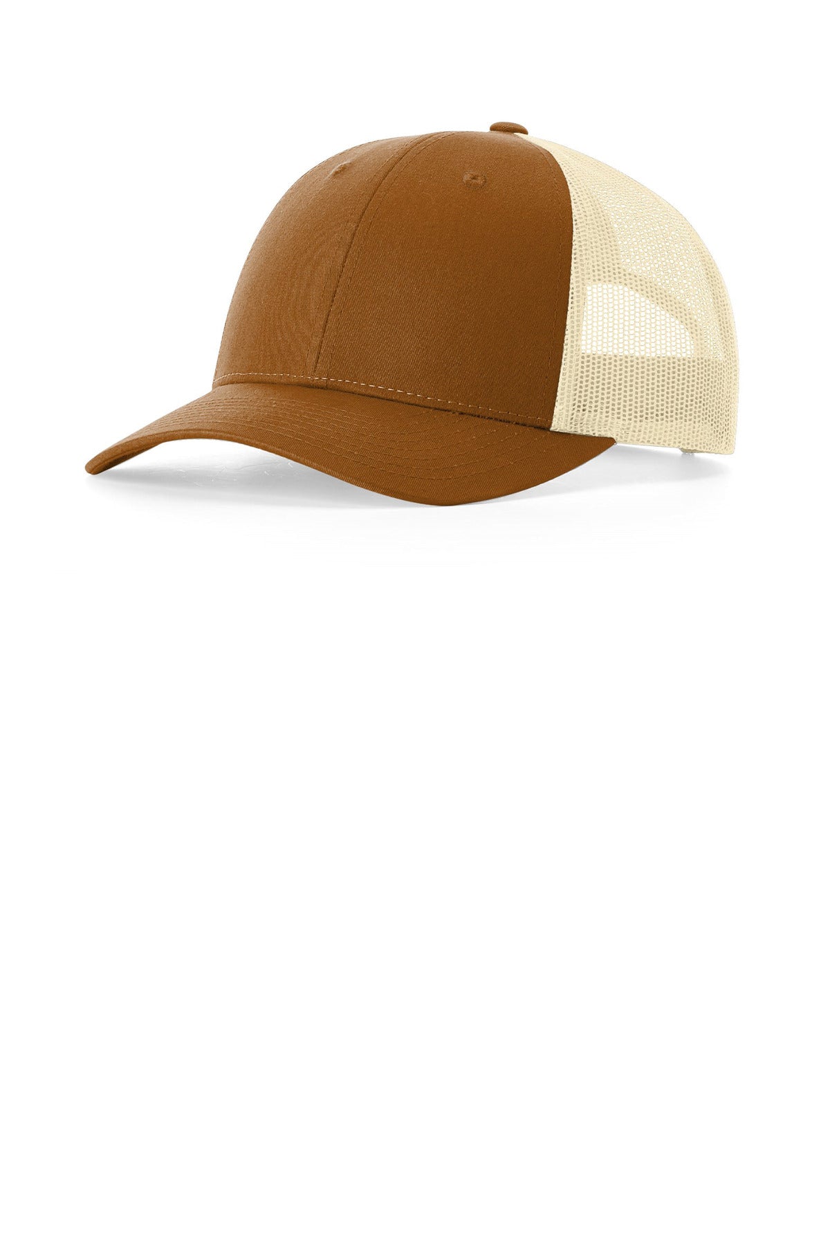 Custom logo Richardson Low Pro Trucker 115 in Caramel/ Birch
