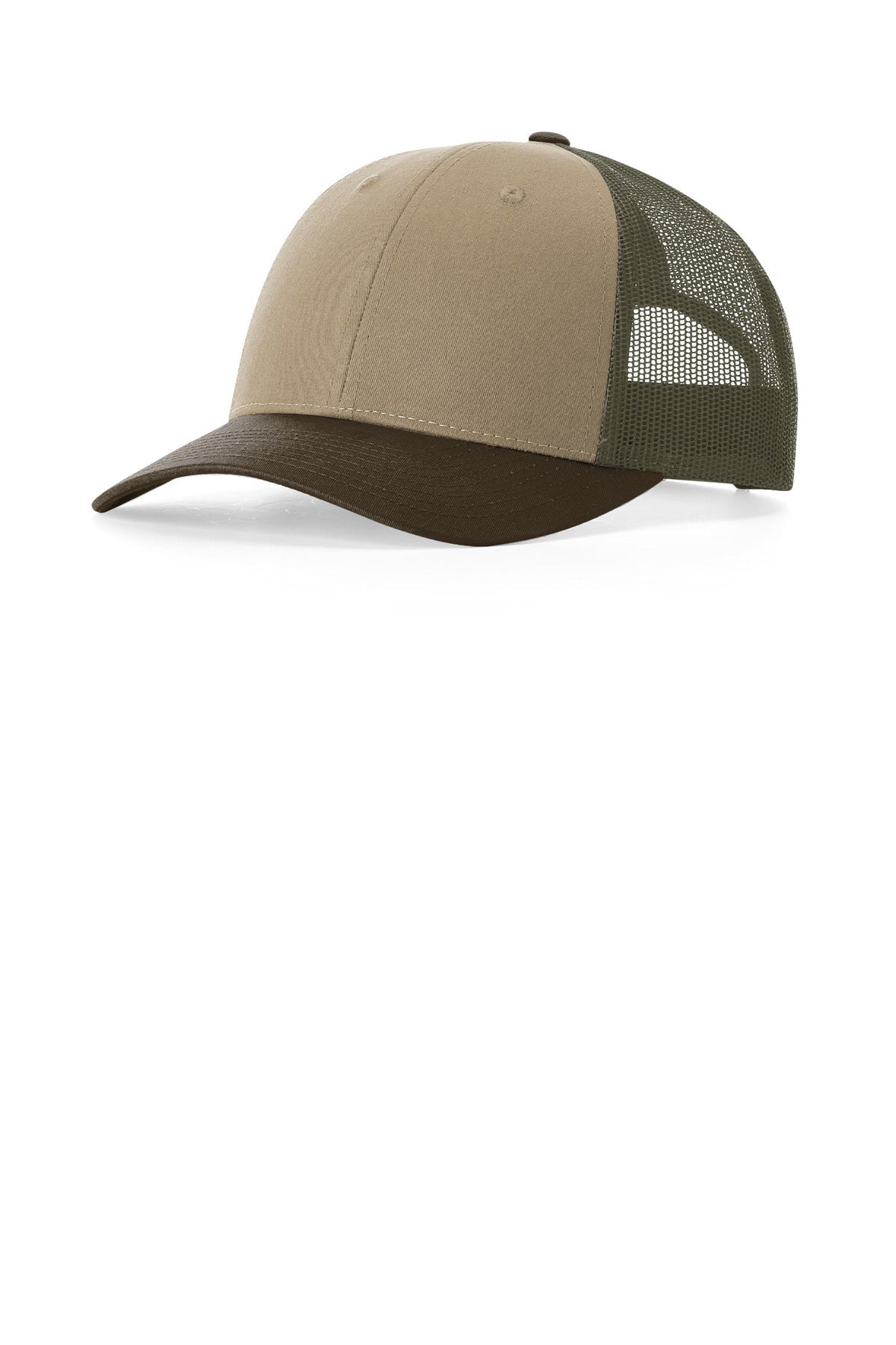 Custom logo Richardson Low Pro Trucker 115 in Tan/ Loden/ Brown