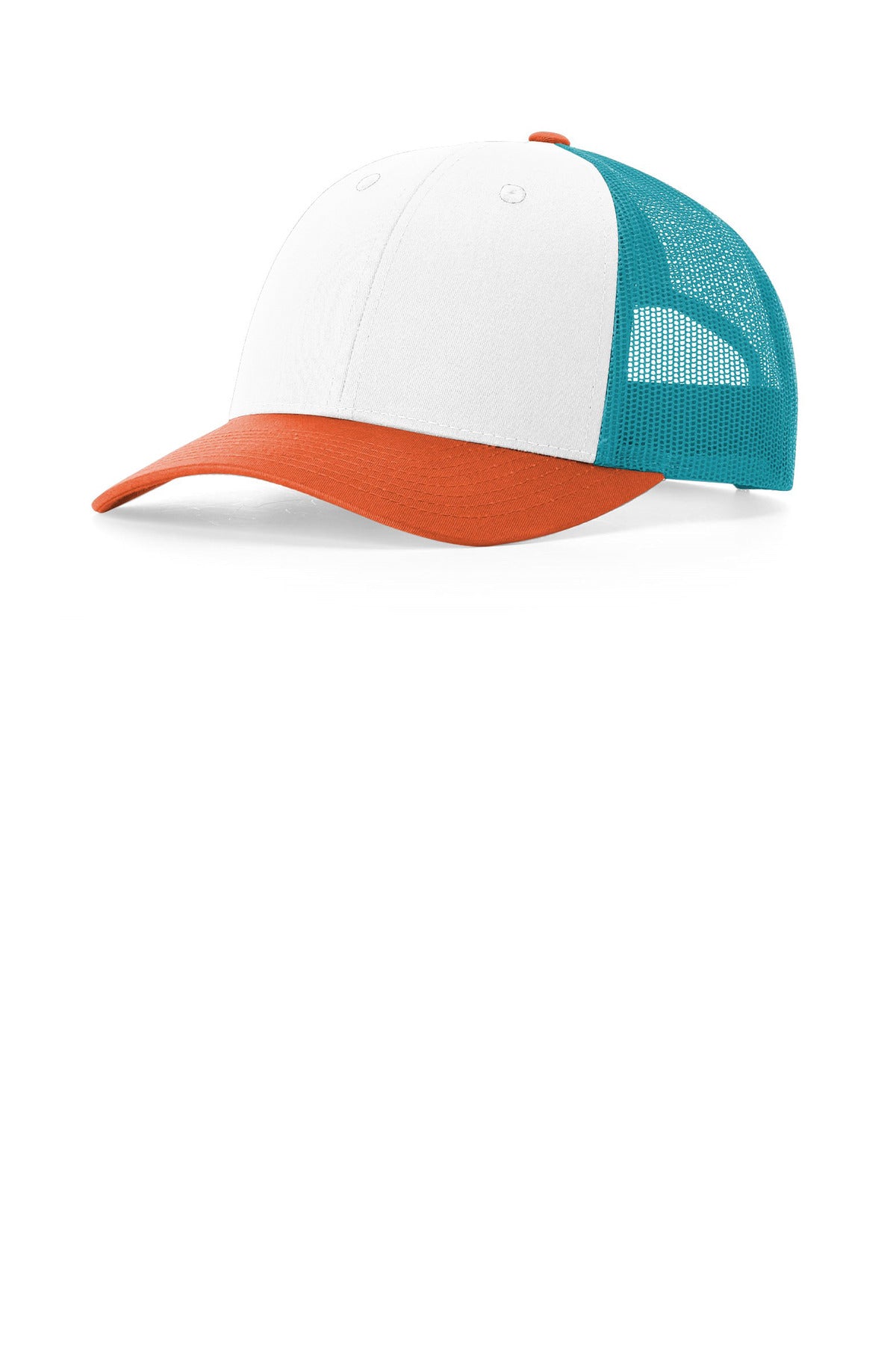 Custom logo Richardson Low Pro Trucker 115 in White/ Hawaiian Blue/ Pale Orange