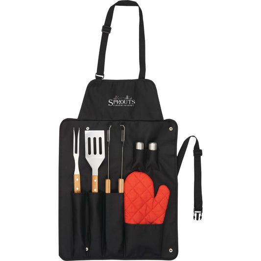 Custom logo BBQ Now Apron and 7 piece BBQ Set