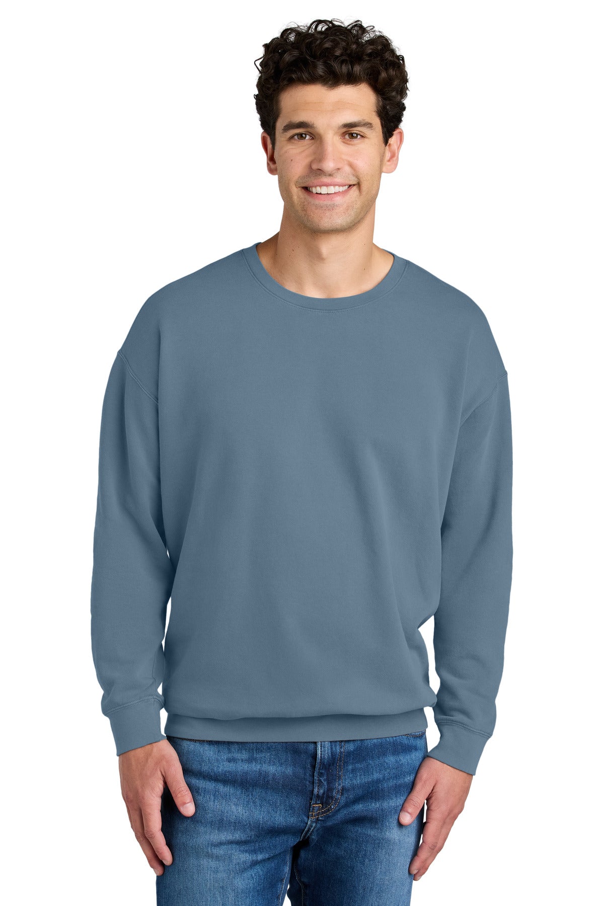 Custom logo Comfort Colors® Lightweight Crewneck Sweatshirt 1466 in Blue Jean