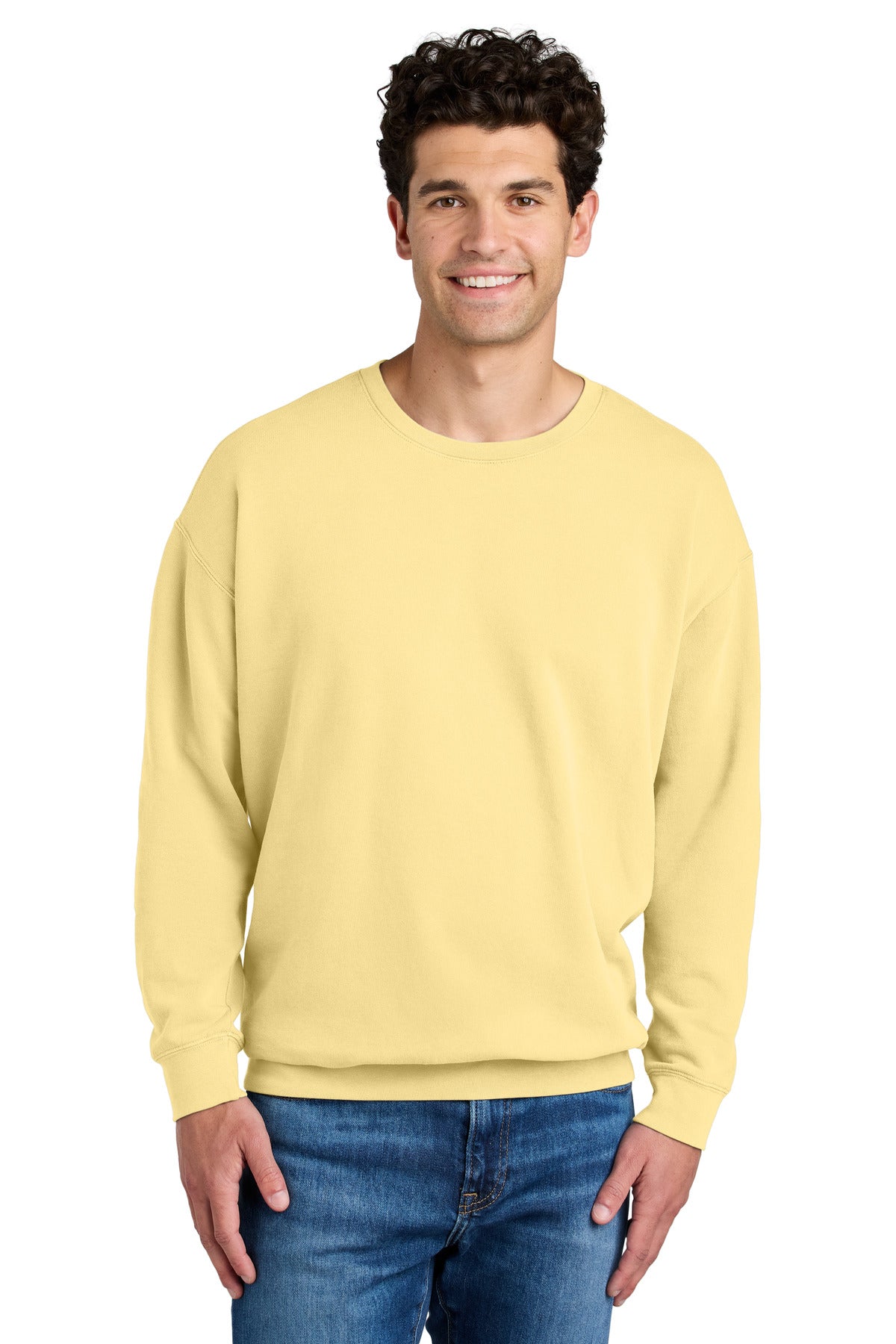 Custom logo Comfort Colors® Lightweight Crewneck Sweatshirt 1466 in Butter