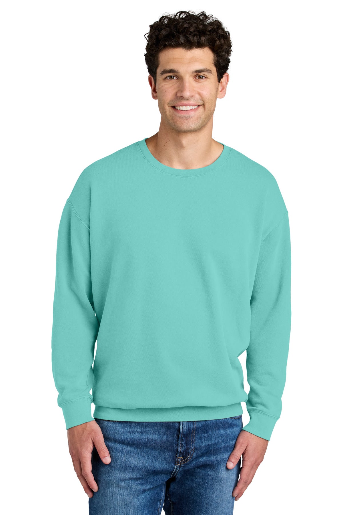 Custom logo Comfort Colors® Lightweight Crewneck Sweatshirt 1466 in Chalky Mint