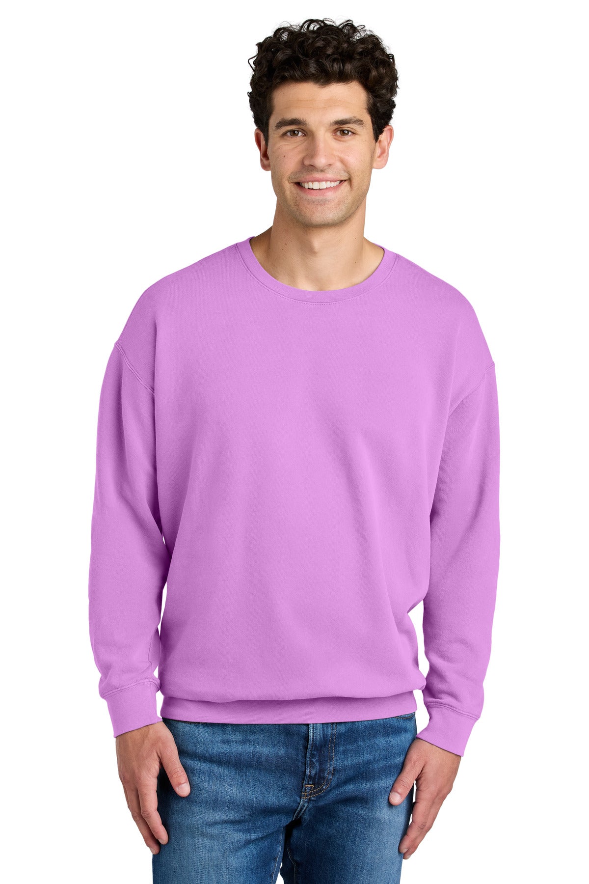 Custom logo Comfort Colors® Lightweight Crewneck Sweatshirt 1466 in Neon Violet