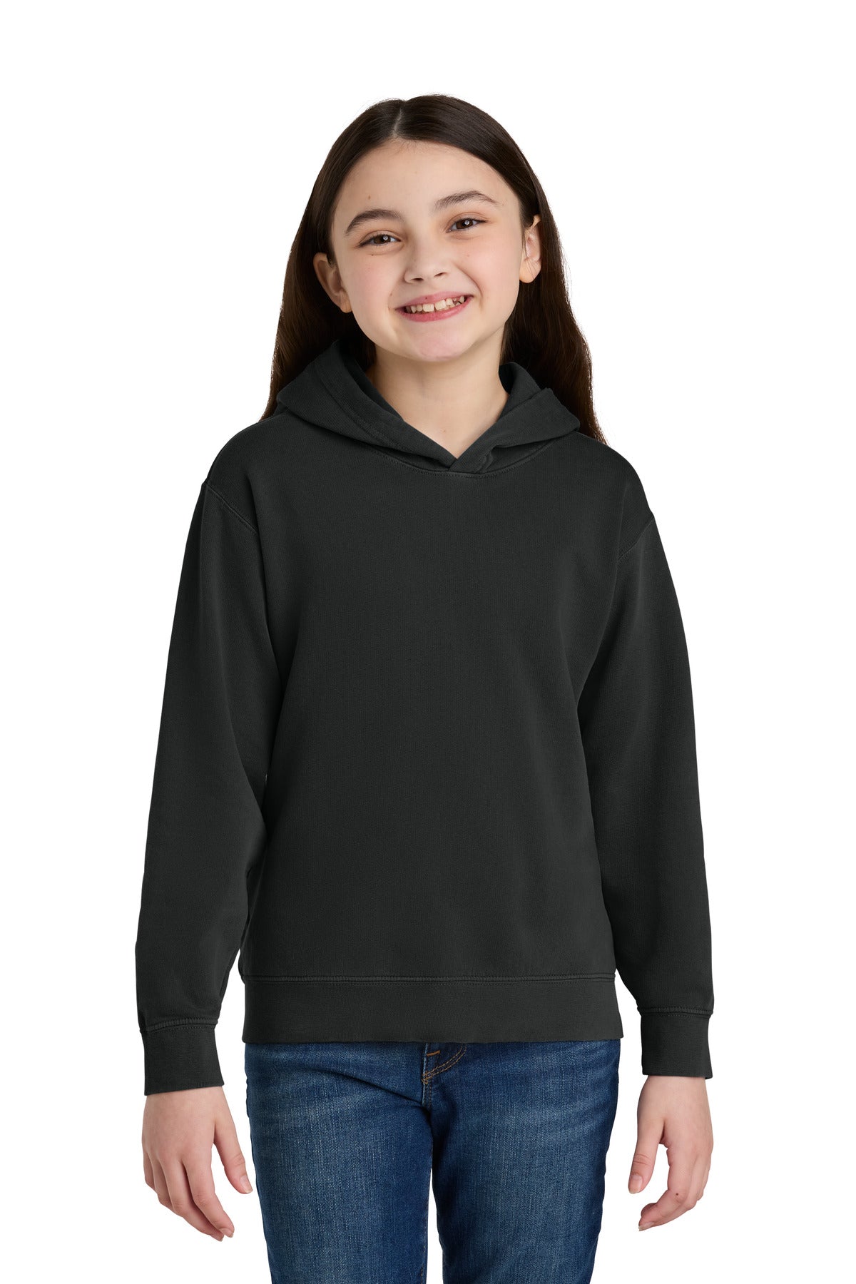 Custom logo Comfort Colors® Youth Lightweight Hooded Sweatshirt 1467Y in Black