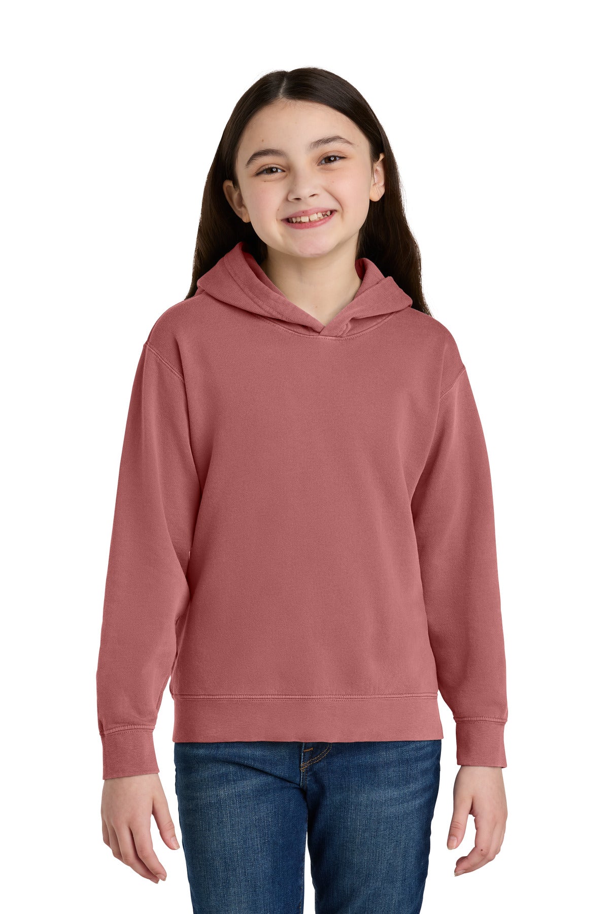 Custom logo Comfort Colors® Youth Lightweight Hooded Sweatshirt 1467Y in Crimson