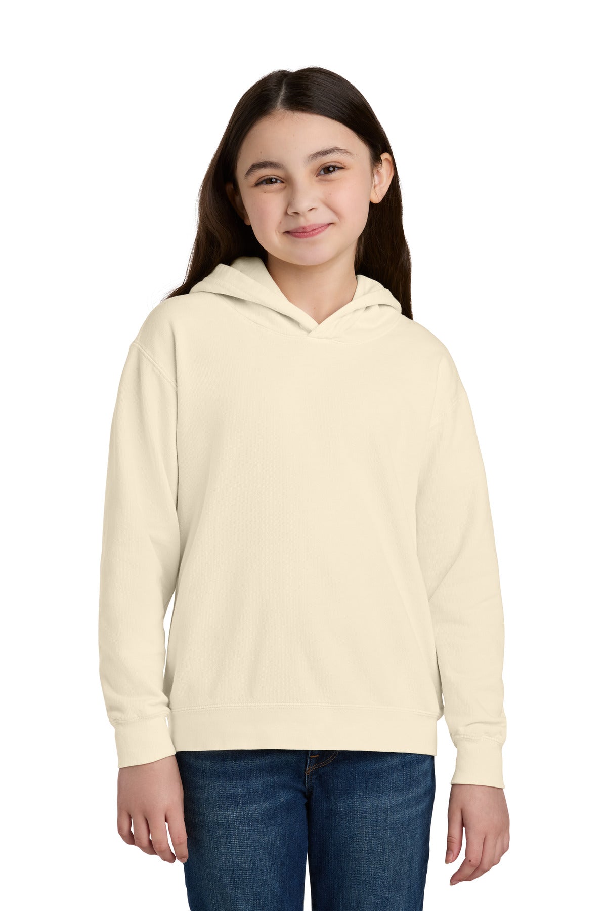 Custom logo Comfort Colors® Youth Lightweight Hooded Sweatshirt 1467Y in Ivory