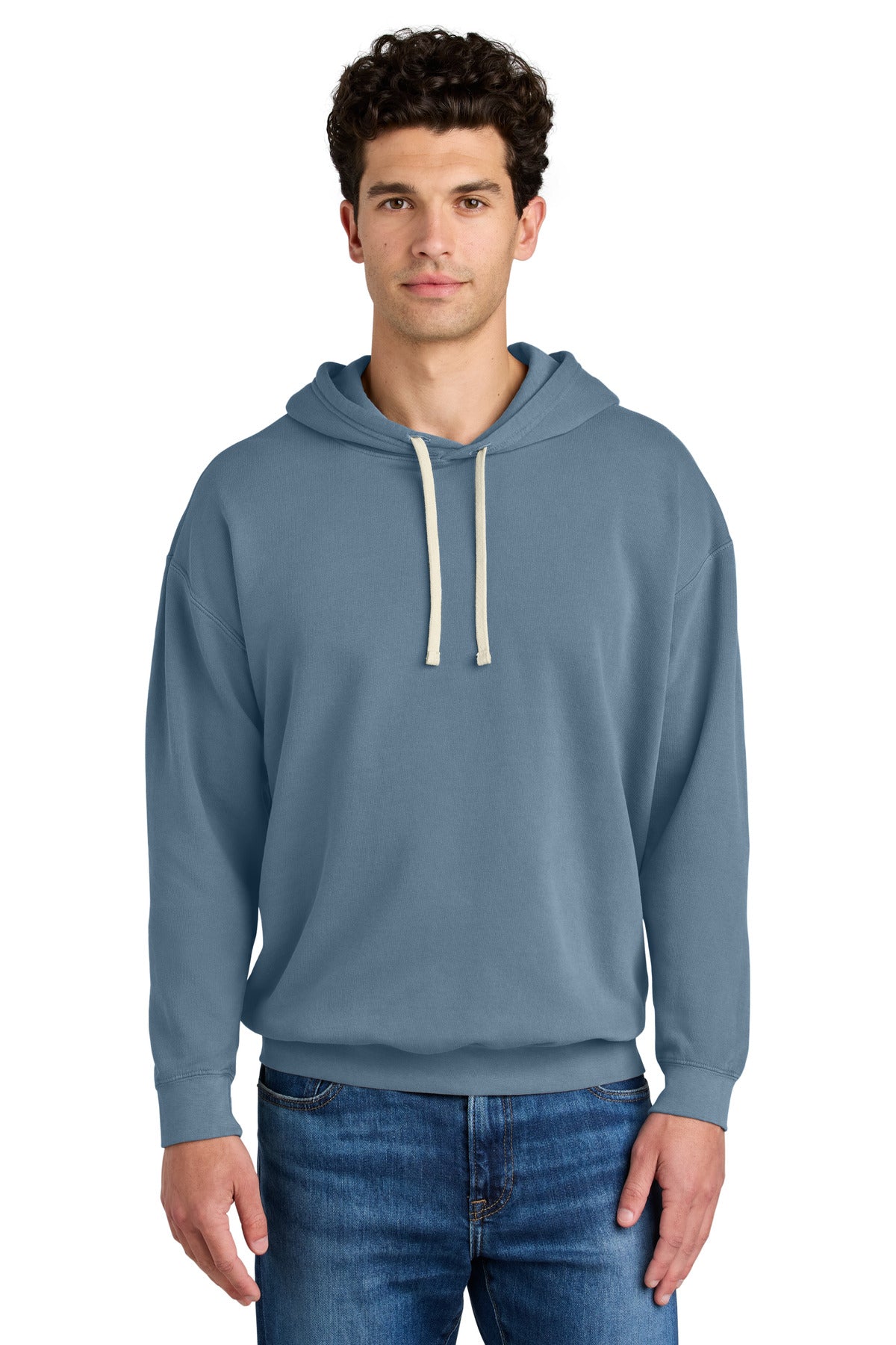 Custom logo Comfort Colors® Lightweight Hooded Sweatshirt 1467 in Blue Jean