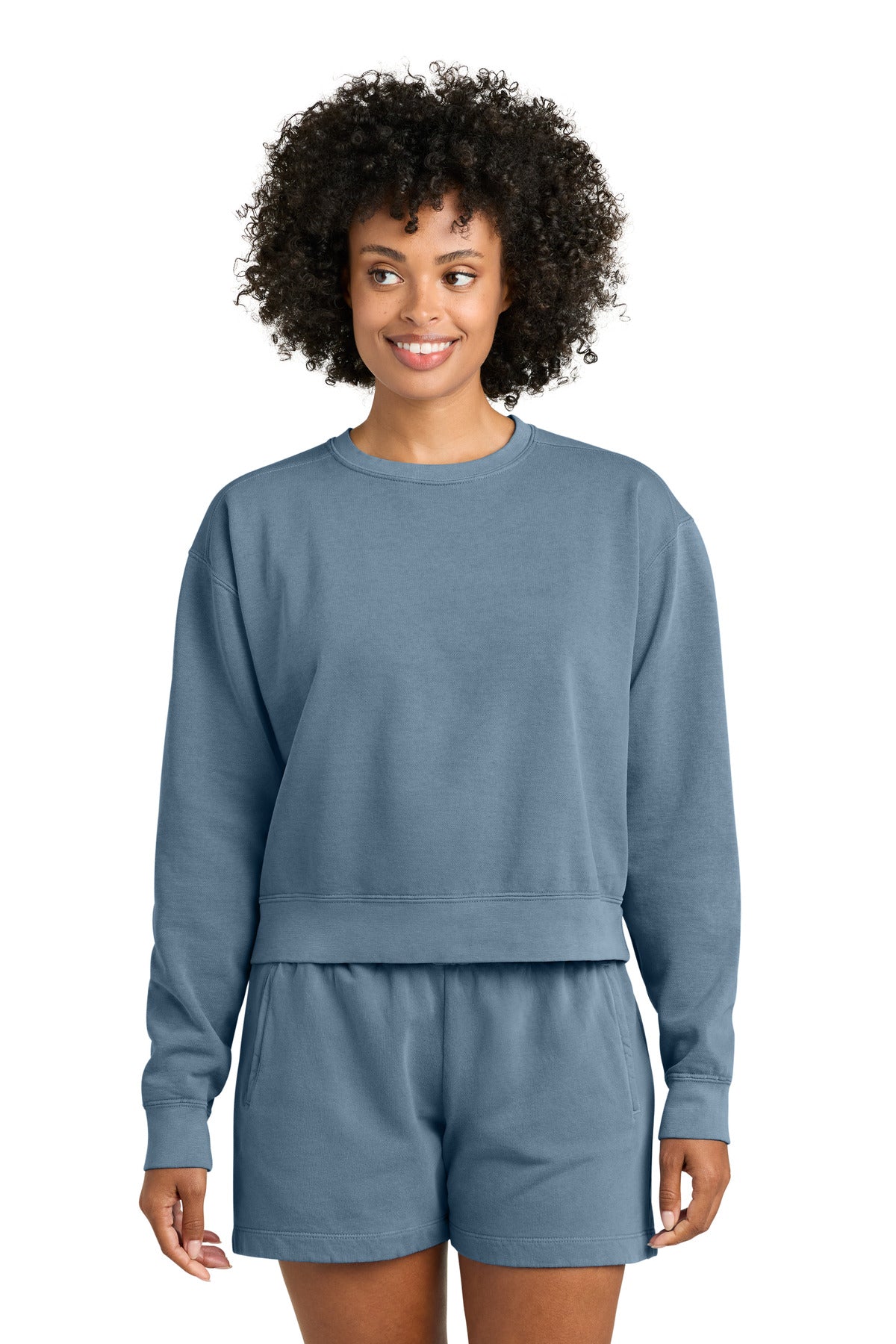 Custom logo Comfort Colors® Women's Mid-Length Crewneck Sweatshirt 1566L in Blue Jean