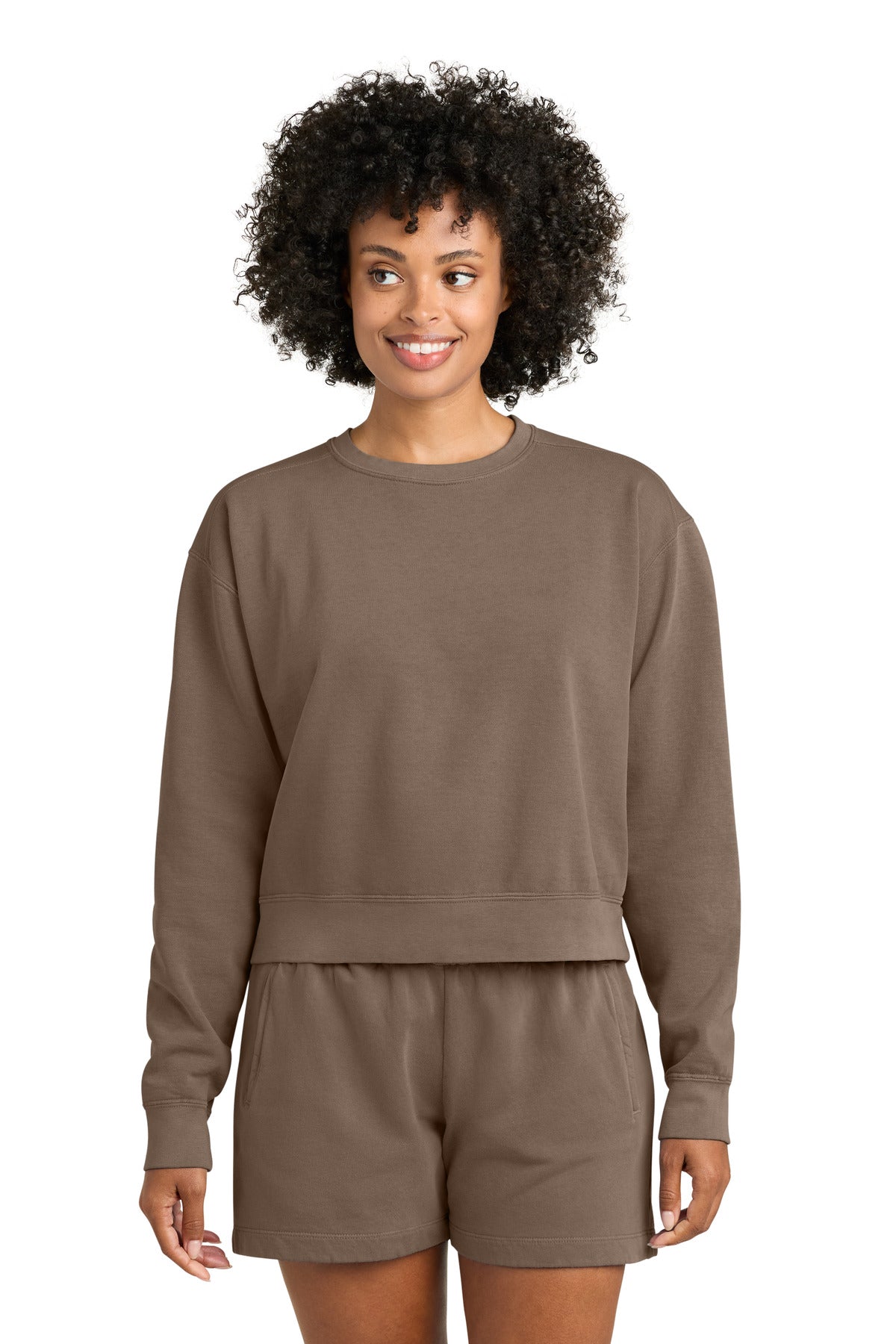 Custom logo Comfort Colors® Women's Mid-Length Crewneck Sweatshirt 1566L in Espresso