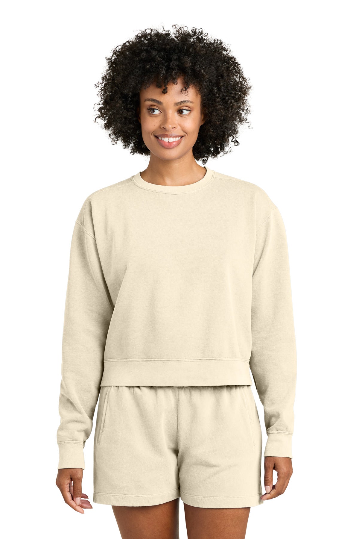Custom logo Comfort Colors® Women's Mid-Length Crewneck Sweatshirt 1566L in Ivory