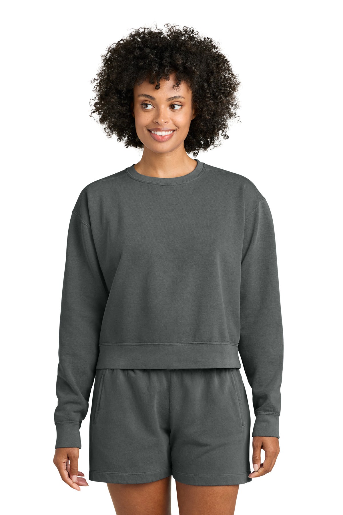 Custom logo Comfort Colors® Women's Mid-Length Crewneck Sweatshirt 1566L in Pepper