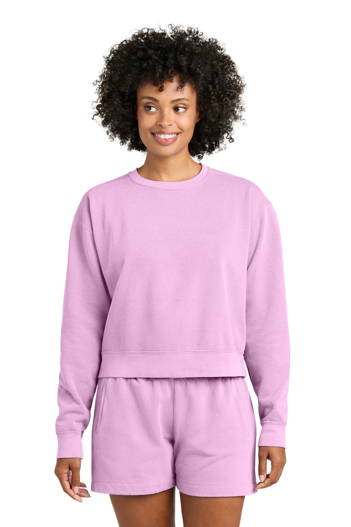 Custom logo Comfort Colors® Women's Mid-Length Crewneck Sweatshirt 1566L in Rose Quartz