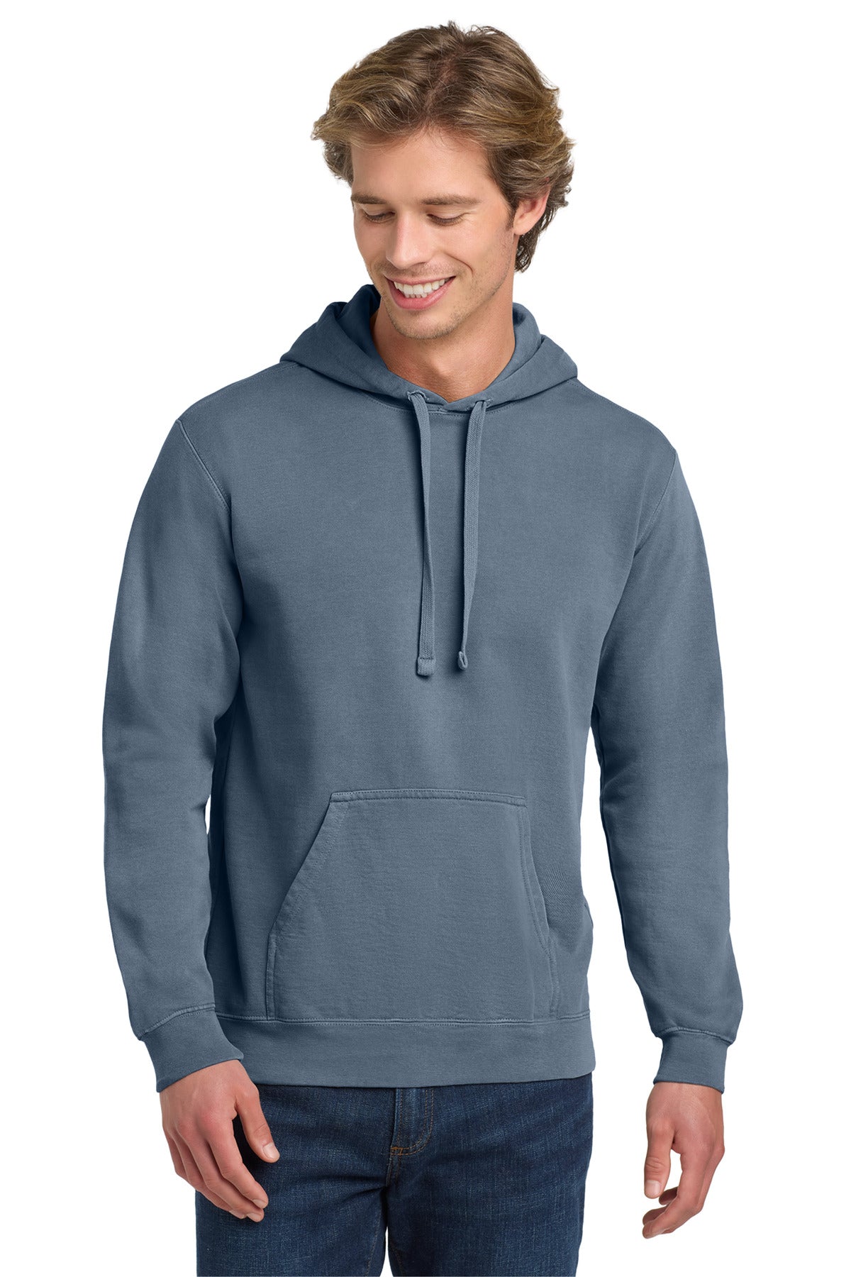 Custom logo COMFORT COLORS ® Ring Spun Hooded Sweatshirt. 1567 in Blue Jean