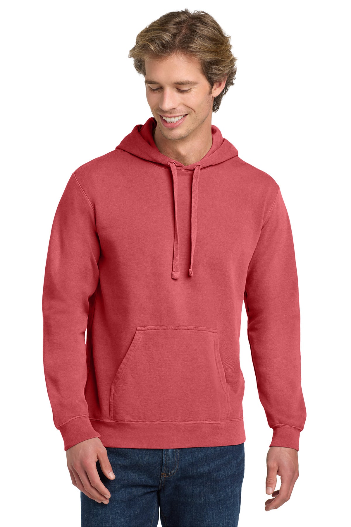 Custom logo COMFORT COLORS ® Ring Spun Hooded Sweatshirt. 1567 in Crimson