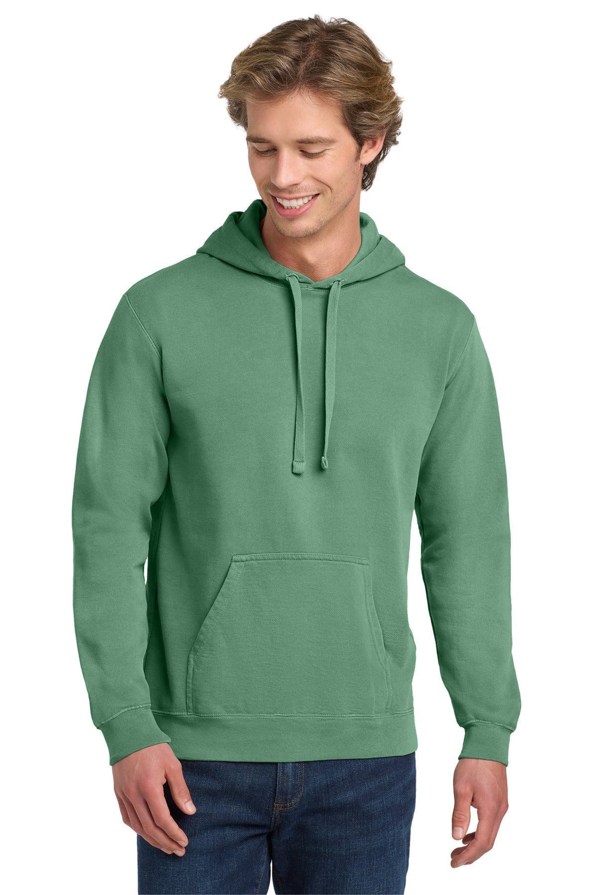 Custom logo COMFORT COLORS ® Ring Spun Hooded Sweatshirt. 1567 in Light Green