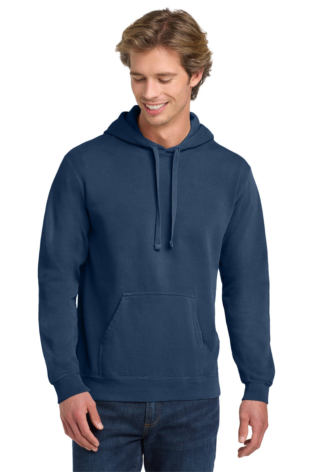 Custom logo COMFORT COLORS ® Ring Spun Hooded Sweatshirt. 1567 in True Navy