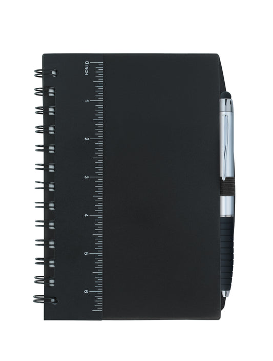 Custom logo 5” x 7” Ruler Notebook with Flags and Stylus Pen
