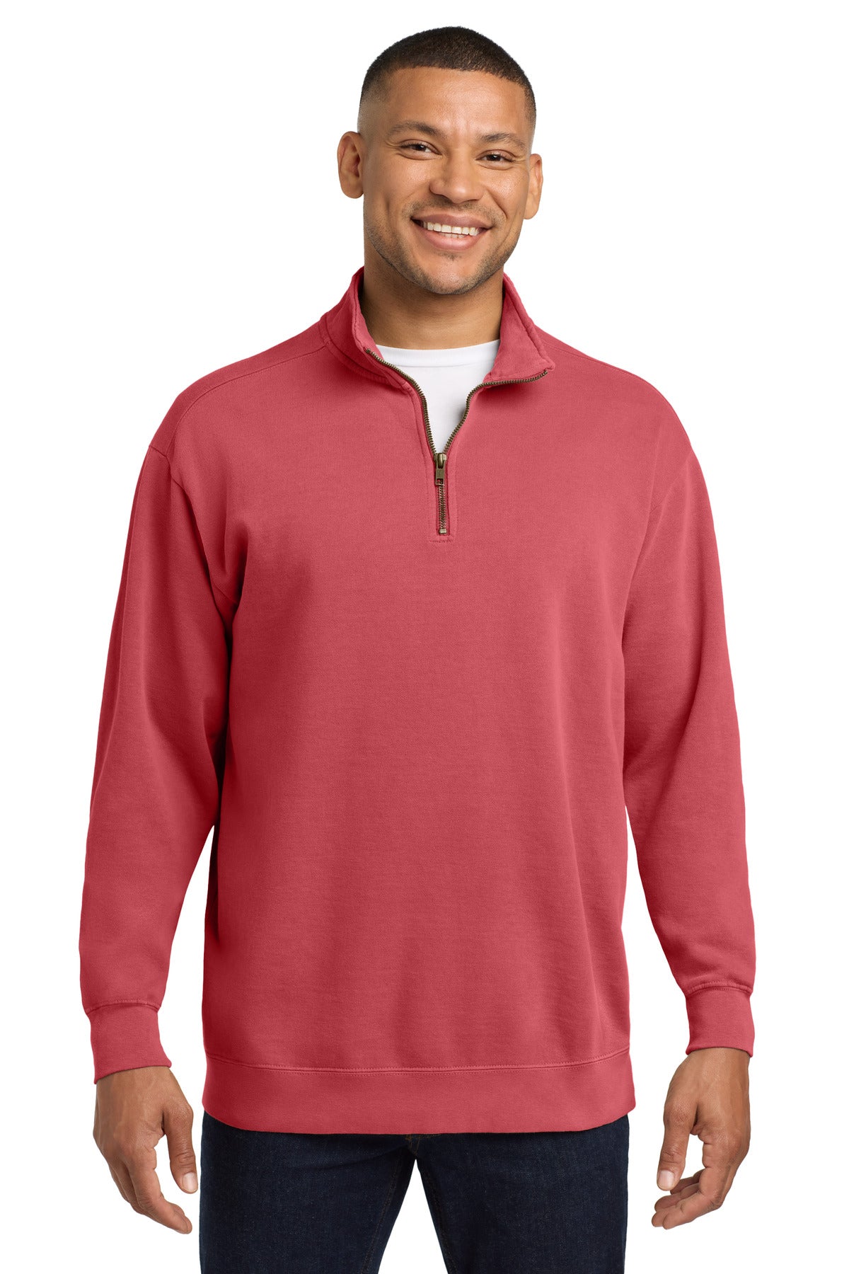 Custom logo COMFORT COLORS ® Ring Spun 1/4-Zip Sweatshirt. 1580 in Crimson