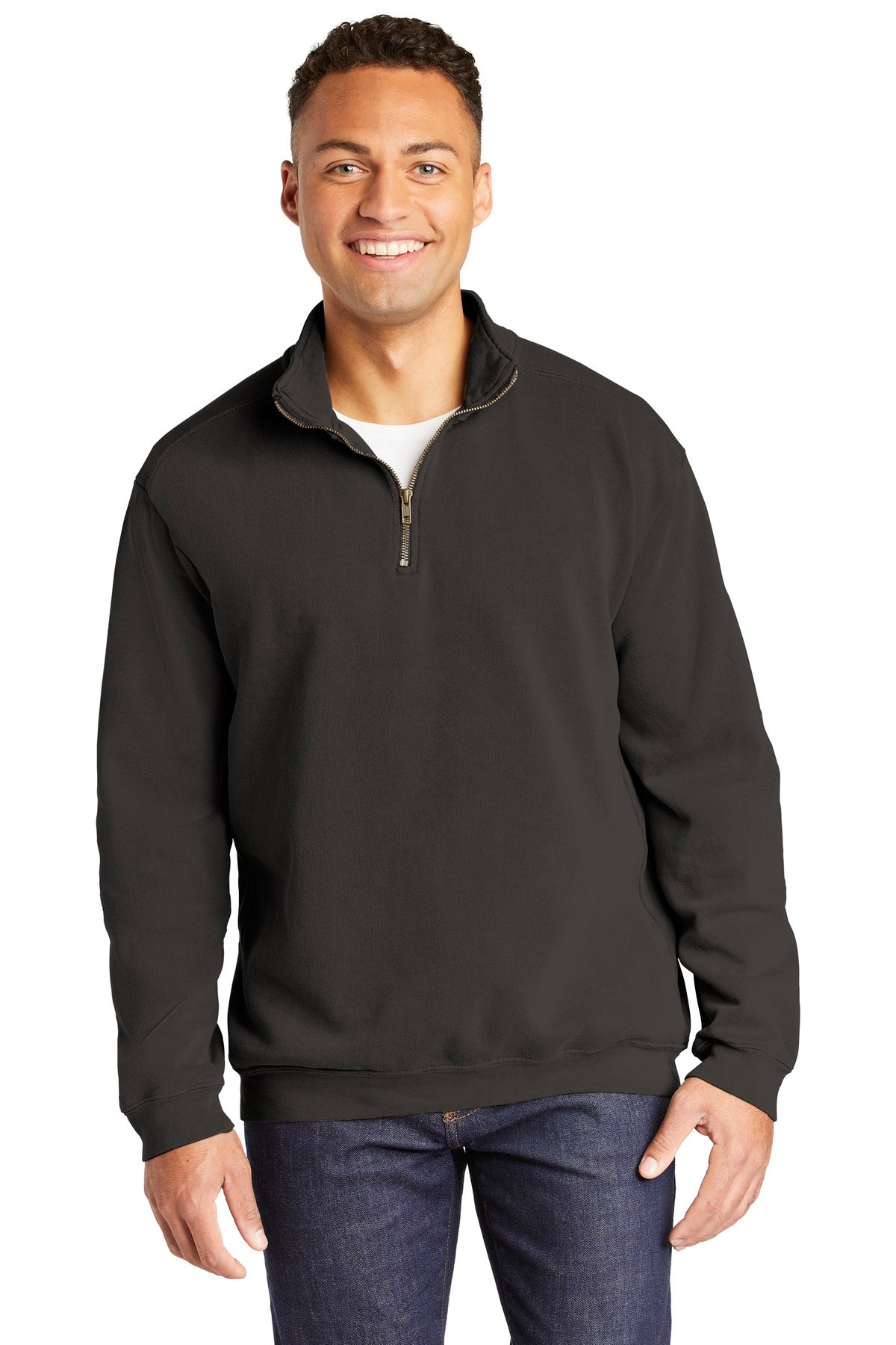 Custom logo COMFORT COLORS ® Ring Spun 1/4-Zip Sweatshirt. 1580 in Pepper