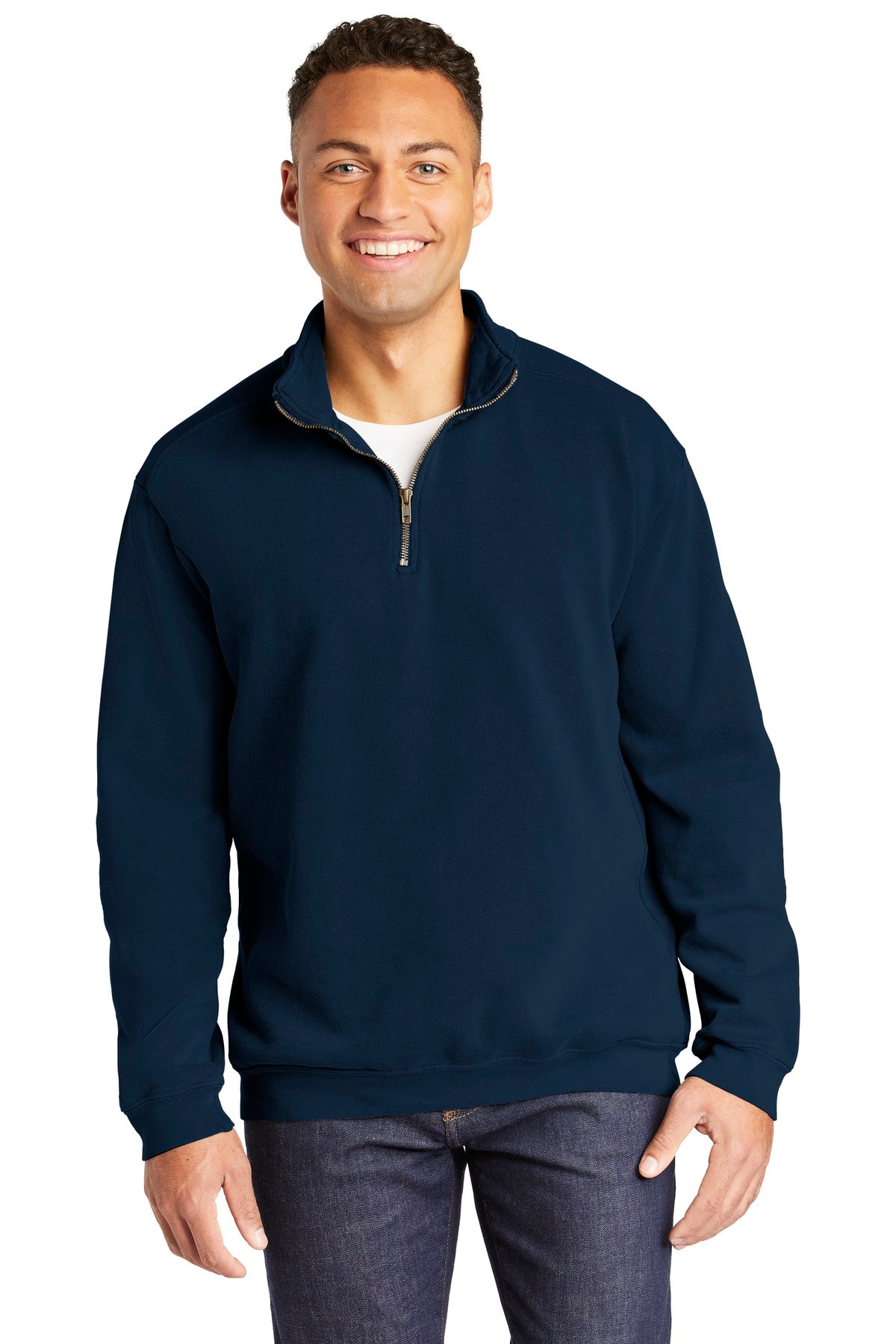 Custom logo COMFORT COLORS ® Ring Spun 1/4-Zip Sweatshirt. 1580 in True Navy
